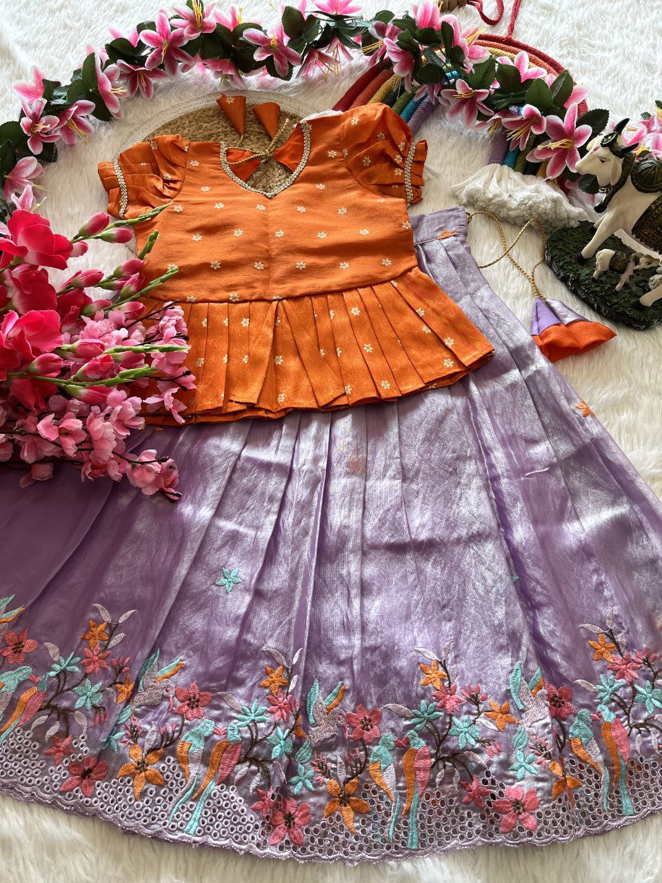 ✨ Space Silk Elegance – Kids Designer Lehenga Set ✨