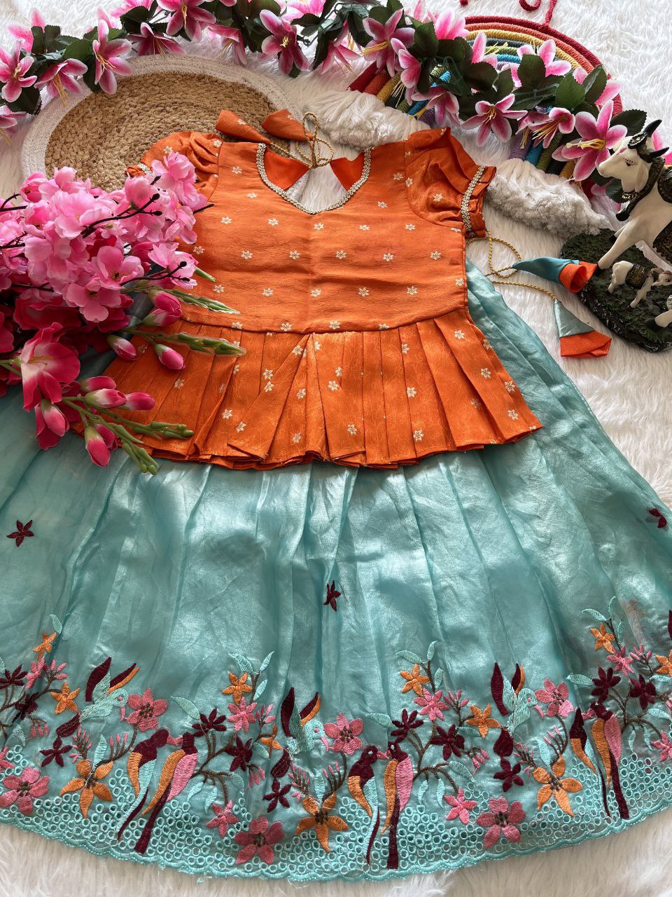 ✨ Space Silk Elegance – Kids Designer Lehenga Set ✨