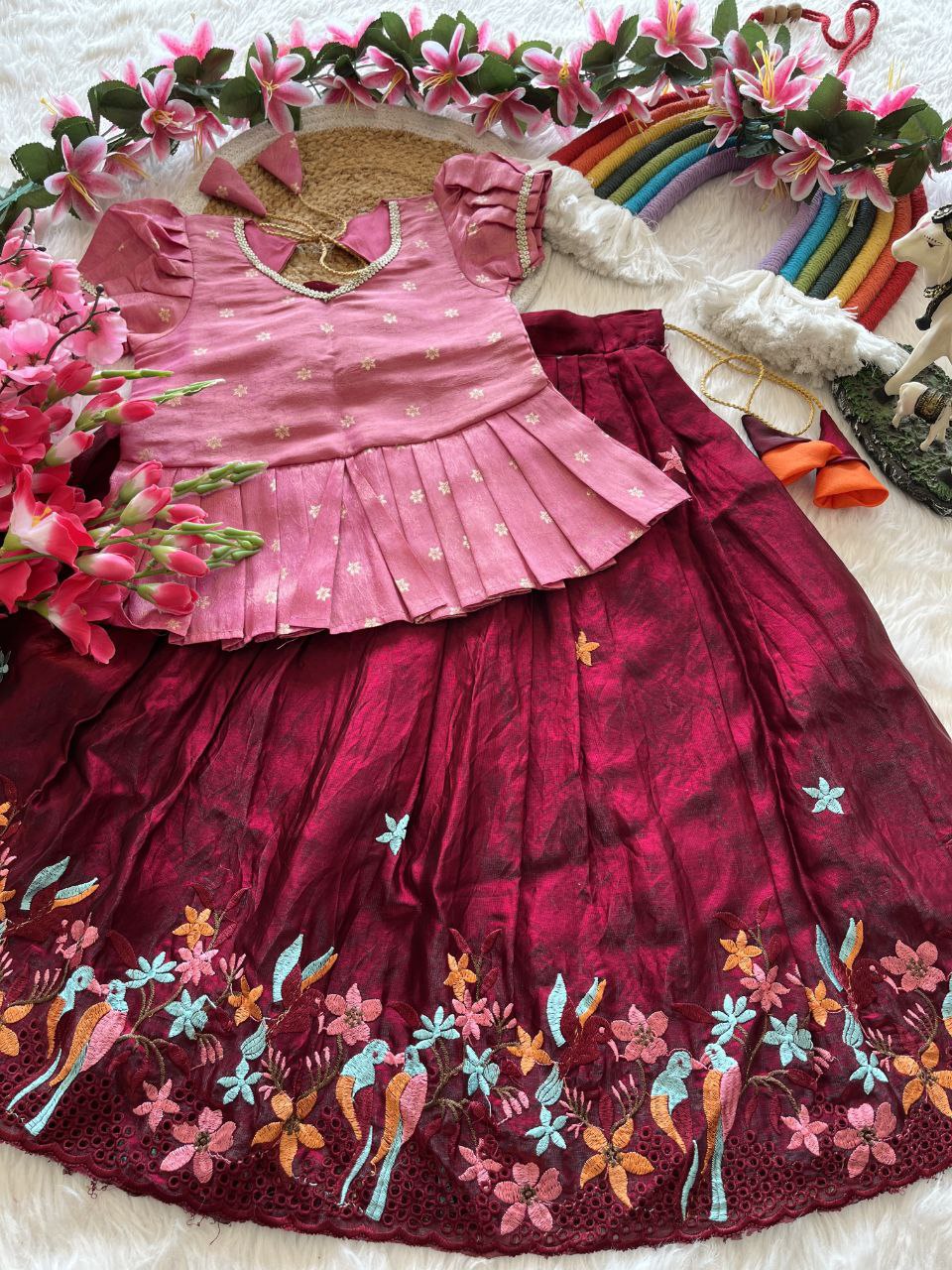 ✨ Space Silk Elegance – Kids Designer Lehenga Set ✨