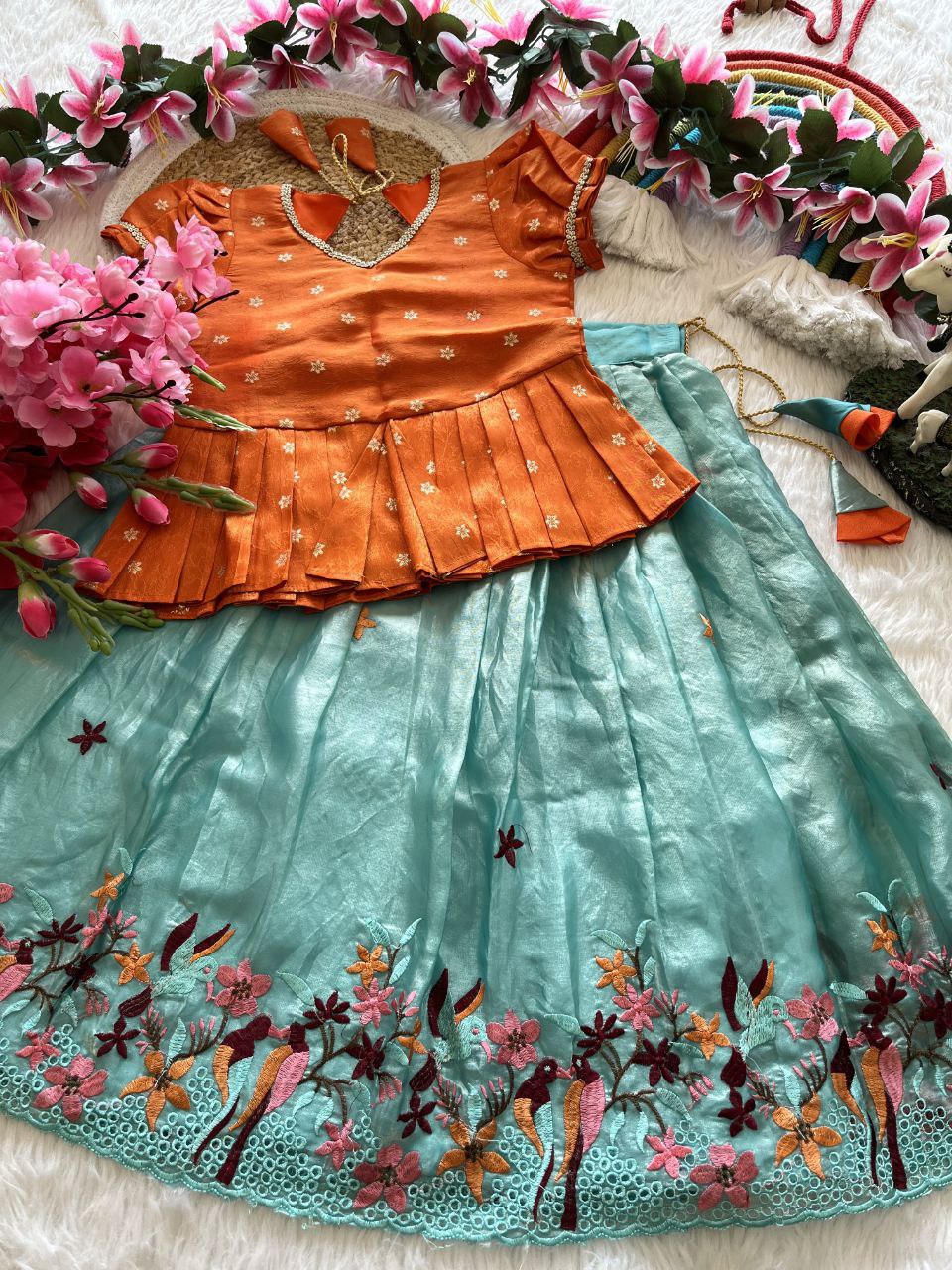 ✨ Space Silk Elegance – Kids Designer Lehenga Set ✨