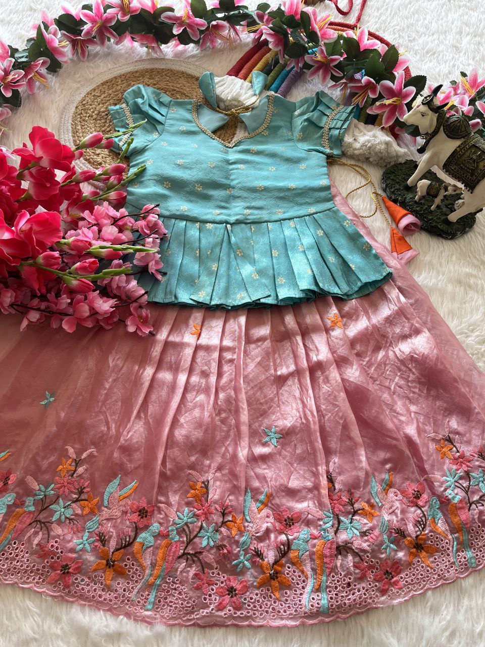 ✨ Space Silk Elegance – Kids Designer Lehenga Set ✨