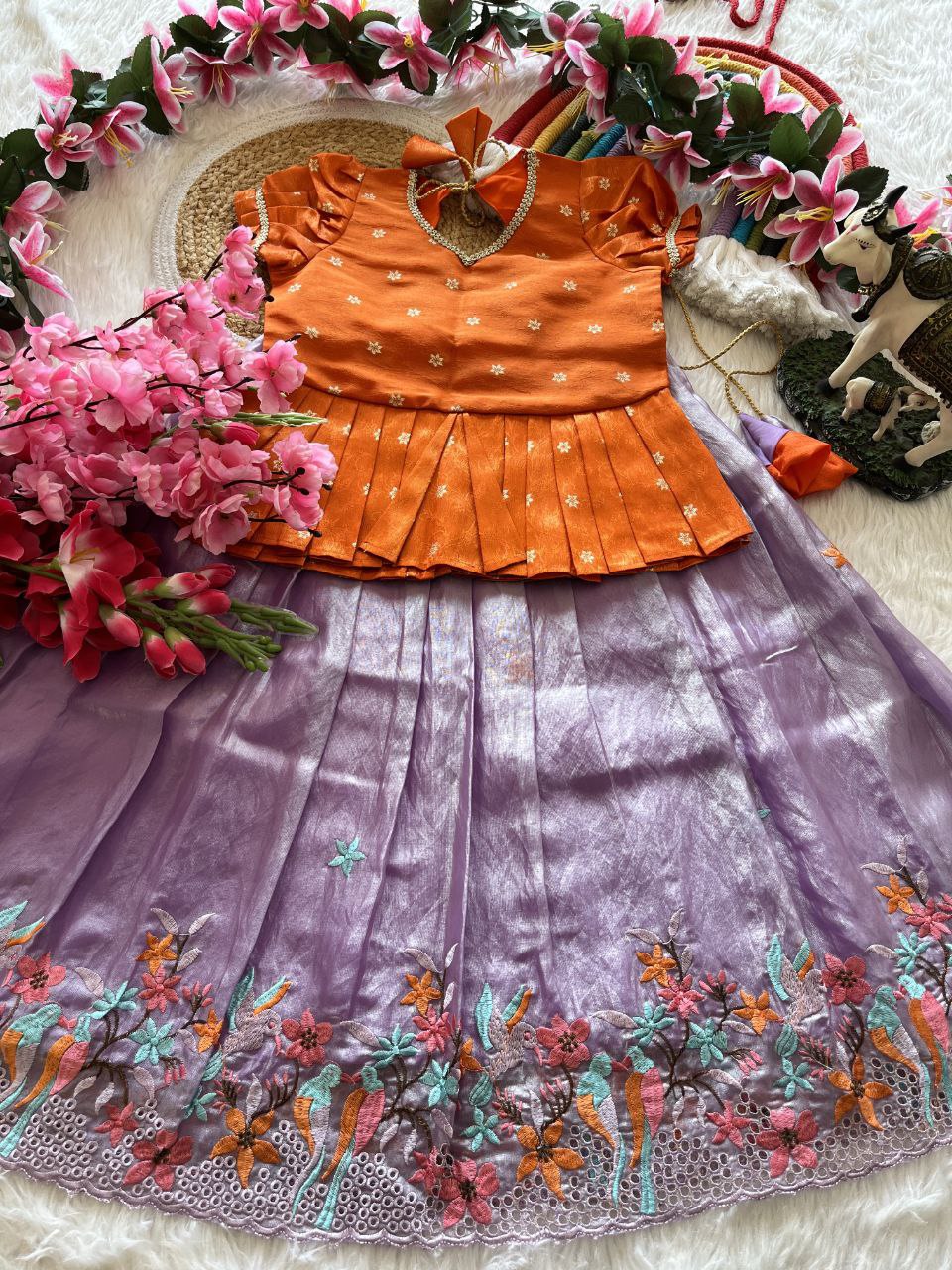 ✨ Space Silk Elegance – Kids Designer Lehenga Set ✨
