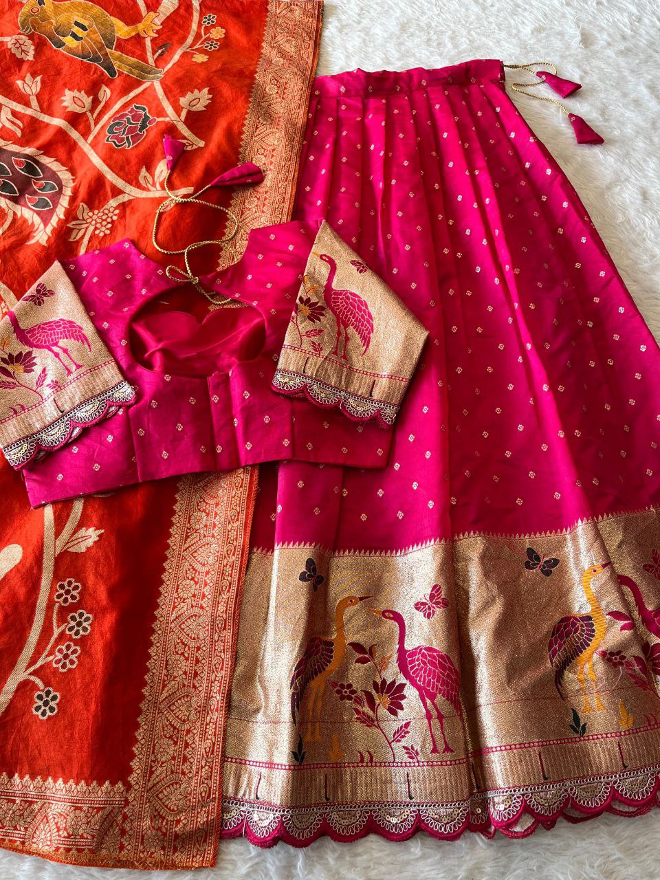 🦩 Flamingo Zari Glow – Designer Lehenga Set 🦩