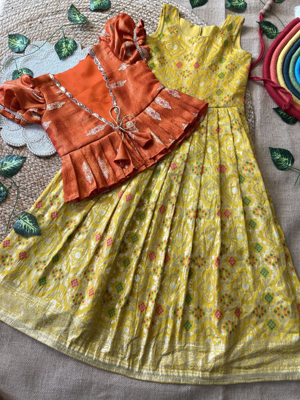 ❇️ Bandhej Royal Layer – Kids Gown with Coat Set ❇️