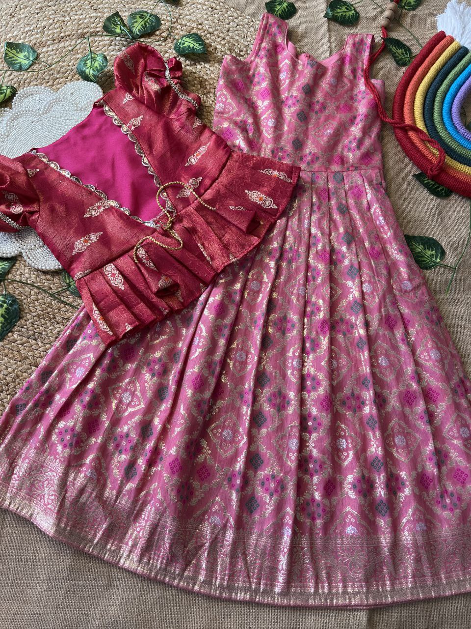 ❇️ Bandhej Royal Layer – Kids Gown with Coat Set ❇️