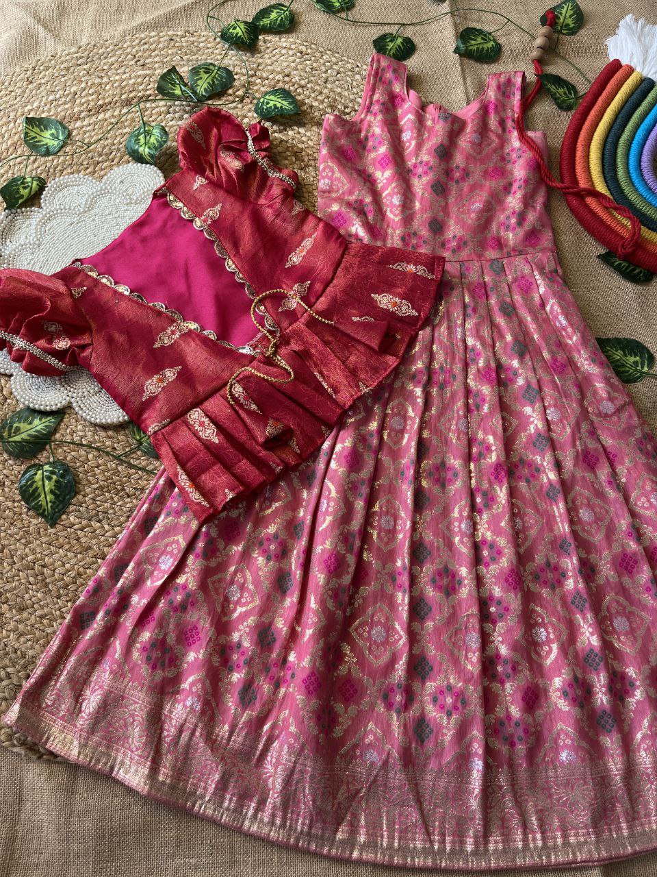 ❇️ Bandhej Royal Layer – Kids Gown with Coat Set ❇️