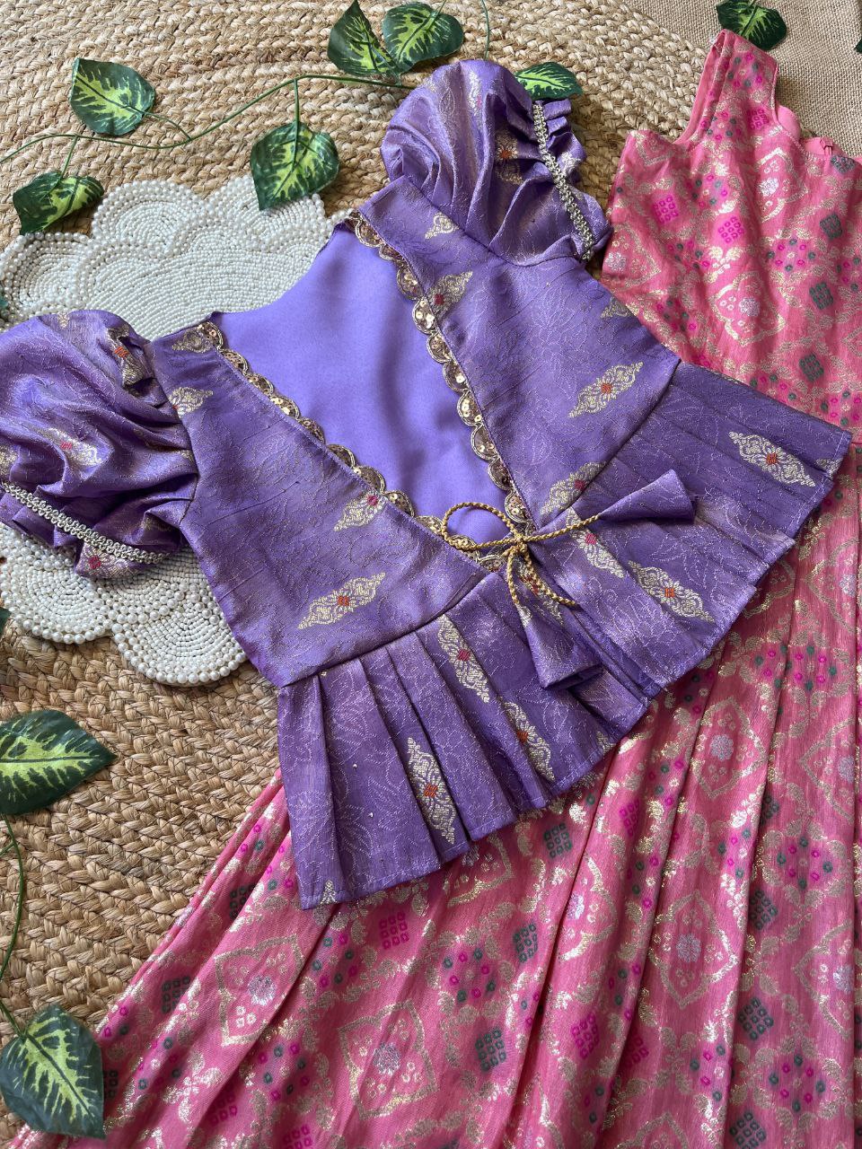 ❇️ Bandhej Royal Layer – Kids Gown with Coat Set ❇️