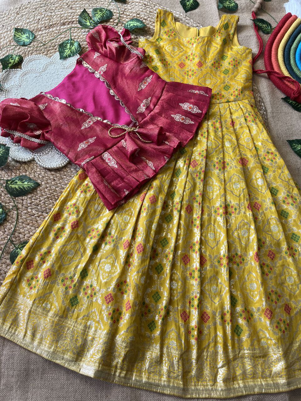 ❇️ Bandhej Royal Layer – Kids Gown with Coat Set ❇️