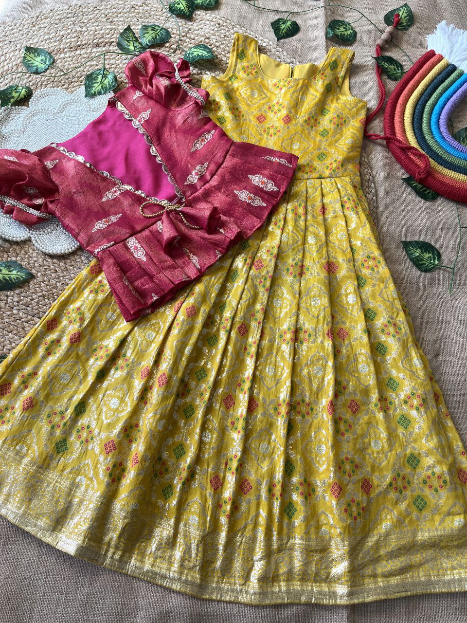 ❇️ Bandhej Royal Layer – Kids Gown with Coat Set ❇️