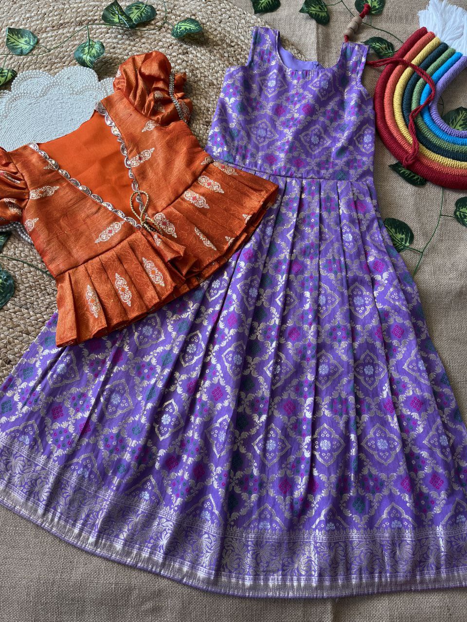 ❇️ Bandhej Royal Layer – Kids Gown with Coat Set ❇️
