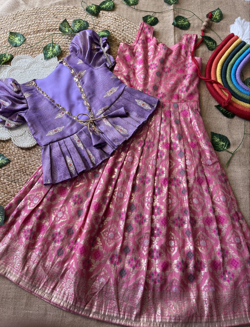 ❇️ Bandhej Royal Layer – Kids Gown with Coat Set ❇️