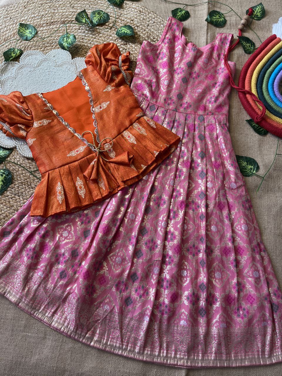 ❇️ Bandhej Royal Layer – Kids Gown with Coat Set ❇️