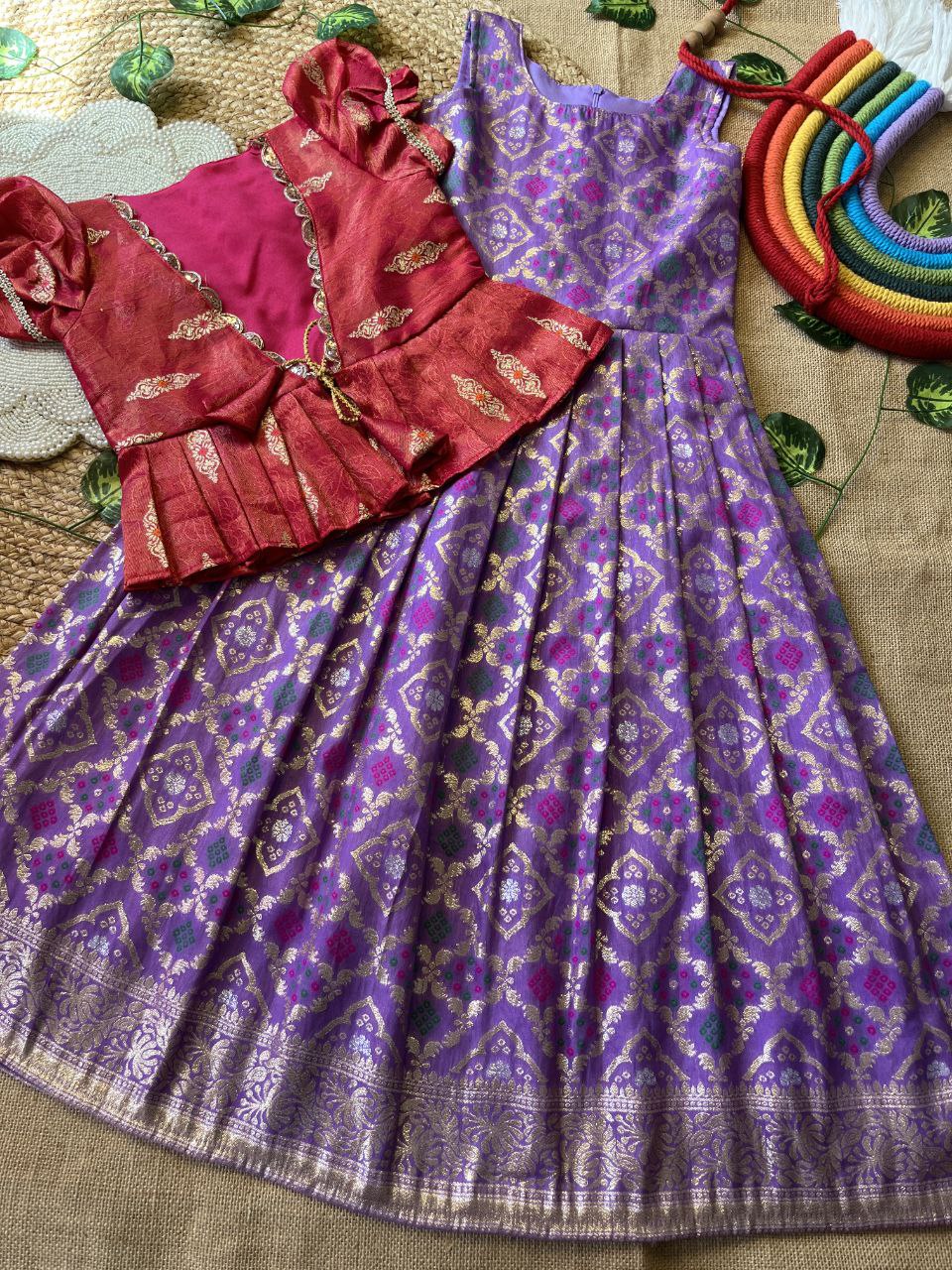 ❇️ Bandhej Royal Layer – Kids Gown with Coat Set ❇️