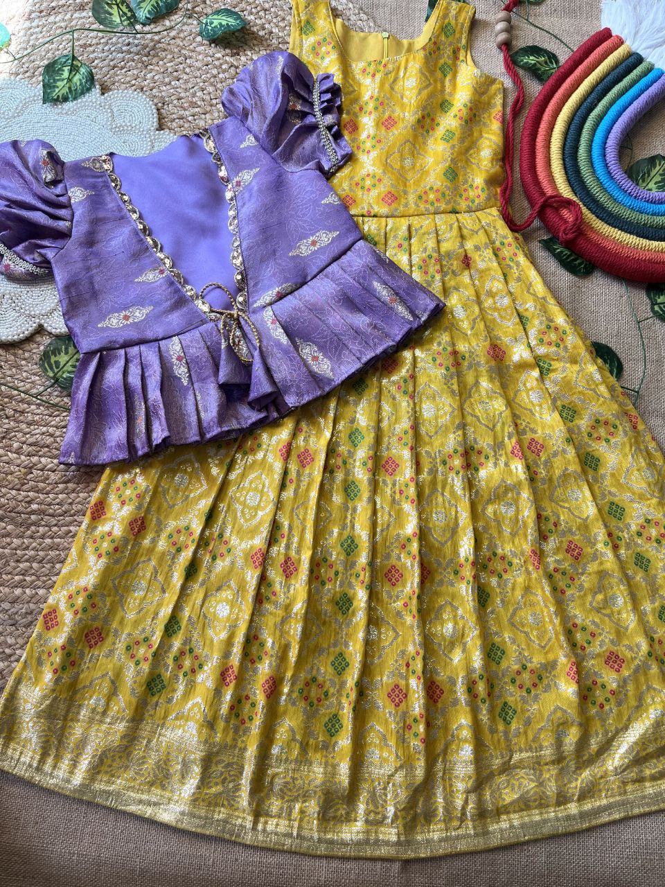 ❇️ Bandhej Royal Layer – Kids Gown with Coat Set ❇️