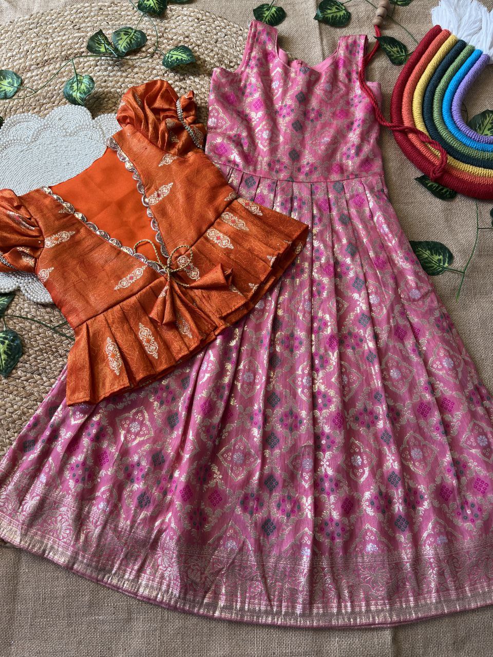 ❇️ Bandhej Royal Layer – Kids Gown with Coat Set ❇️
