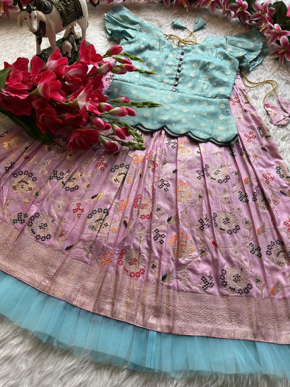 🌸 Russian Silk Elegance – Kids Designer Lehenga Set ♥️🌸