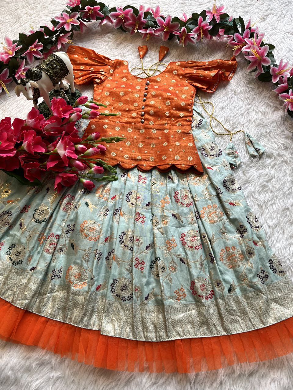 🌸 Russian Silk Elegance – Kids Designer Lehenga Set ♥️🌸