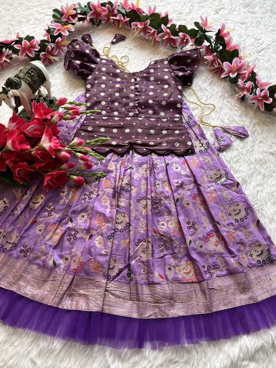 🌸 Russian Silk Elegance – Kids Designer Lehenga Set ♥️🌸