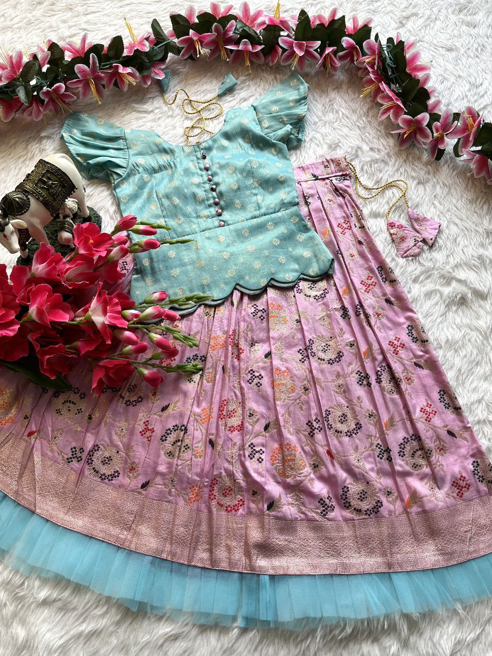 🌸 Russian Silk Elegance – Kids Designer Lehenga Set ♥️🌸