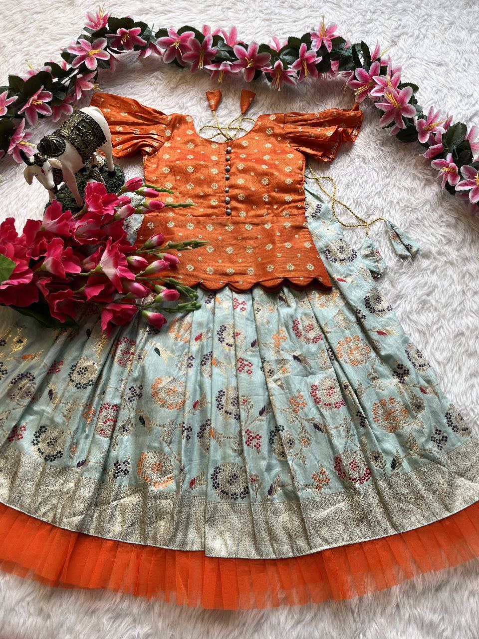 🌸 Russian Silk Elegance – Kids Designer Lehenga Set ♥️🌸