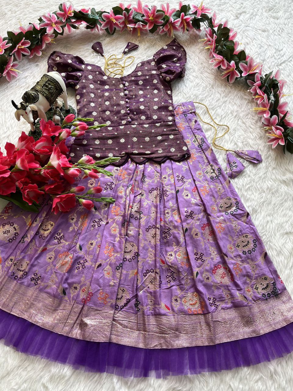 🌸 Russian Silk Elegance – Kids Designer Lehenga Set ♥️🌸