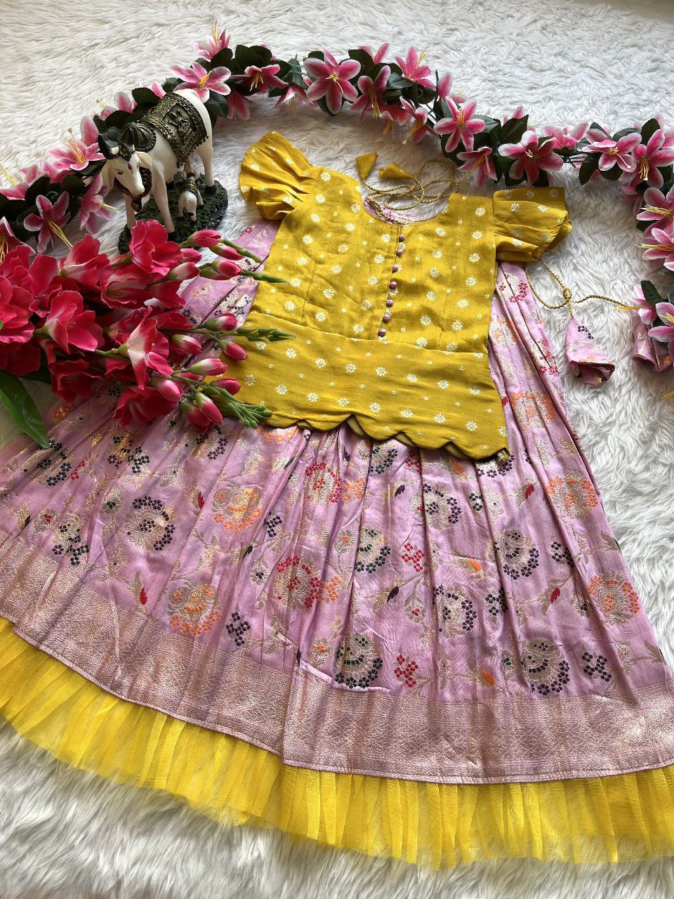 🌸 Russian Silk Elegance – Kids Designer Lehenga Set ♥️🌸