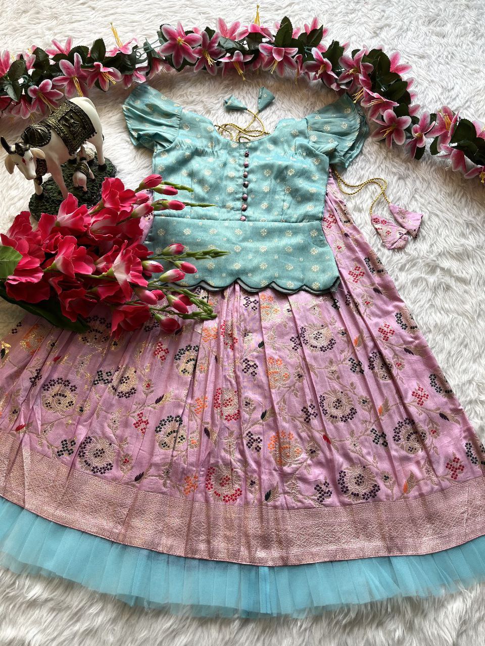 🌸 Russian Silk Elegance – Kids Designer Lehenga Set ♥️🌸