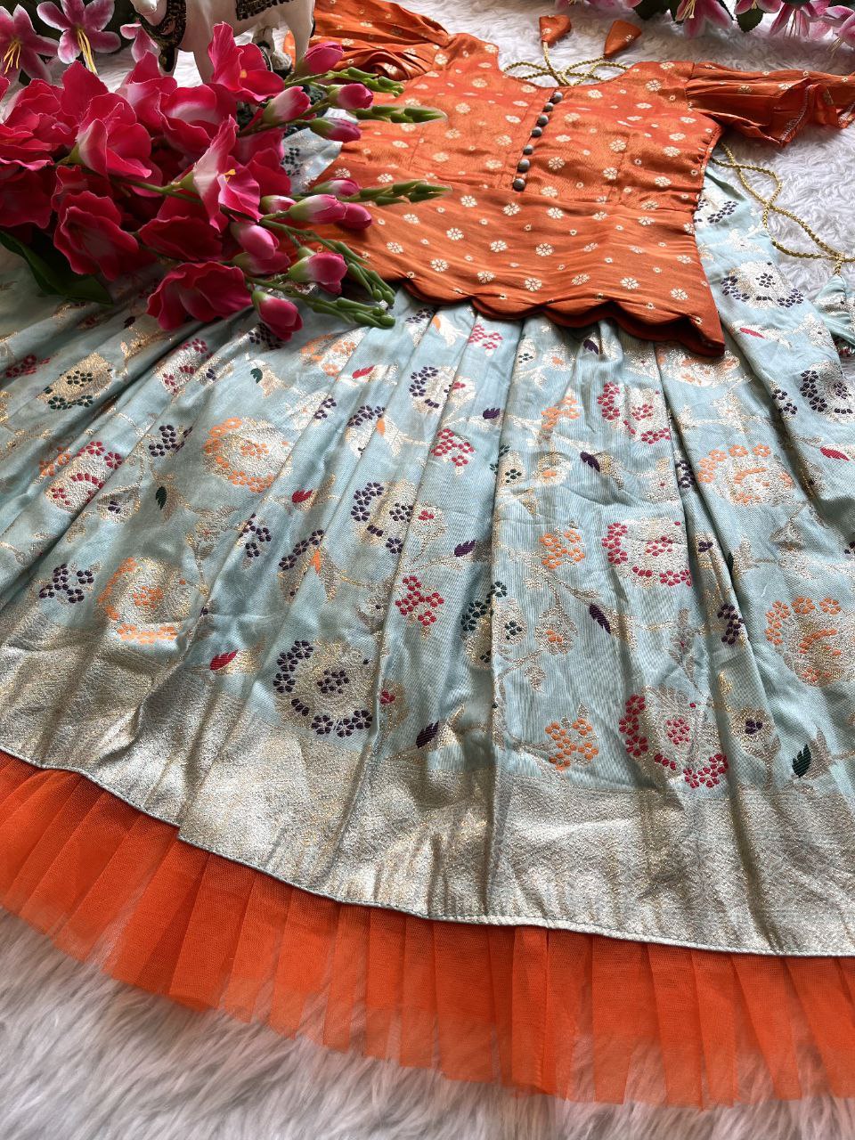 🌸 Russian Silk Elegance – Kids Designer Lehenga Set ♥️🌸
