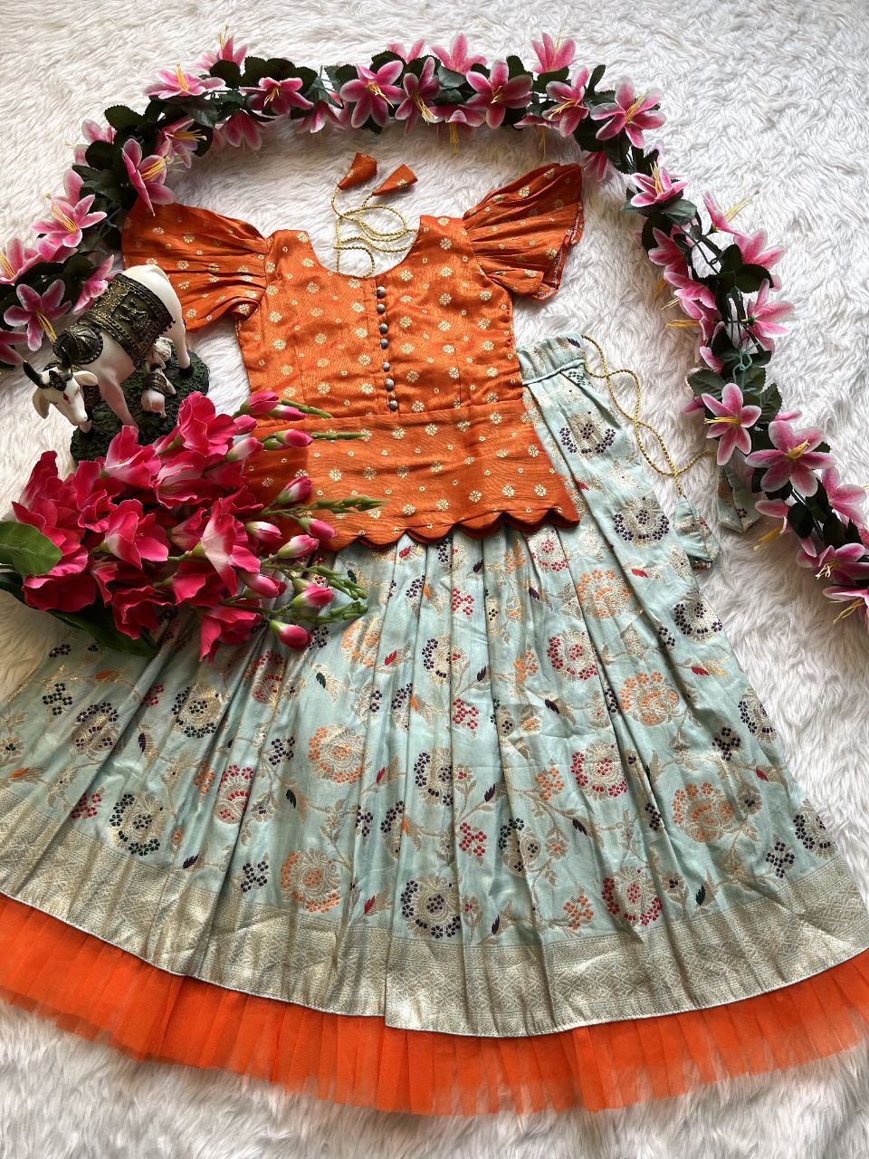 🌸 Russian Silk Elegance – Kids Designer Lehenga Set ♥️🌸