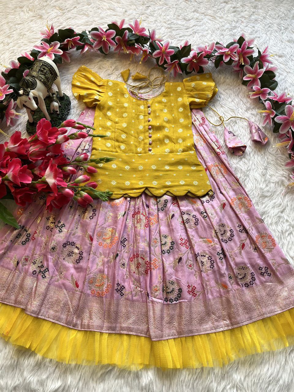 🌸 Russian Silk Elegance – Kids Designer Lehenga Set ♥️🌸