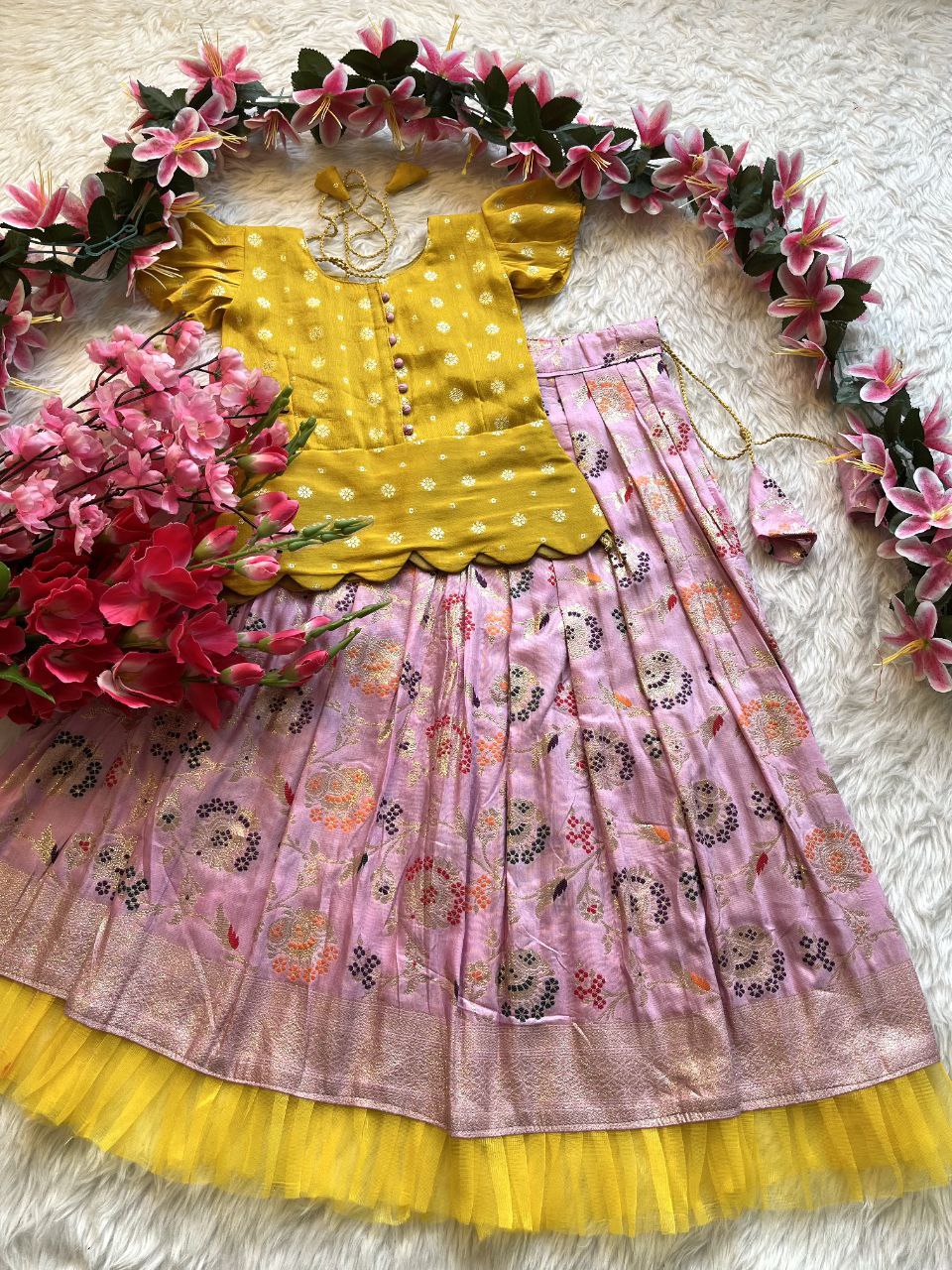 🌸 Russian Silk Elegance – Kids Designer Lehenga Set ♥️🌸