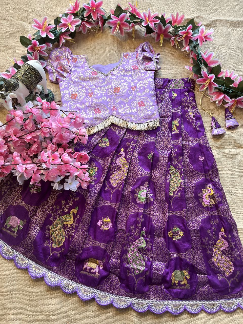 🌸 Zari Lace Grace – Kids Designer Lehenga Set 🌸