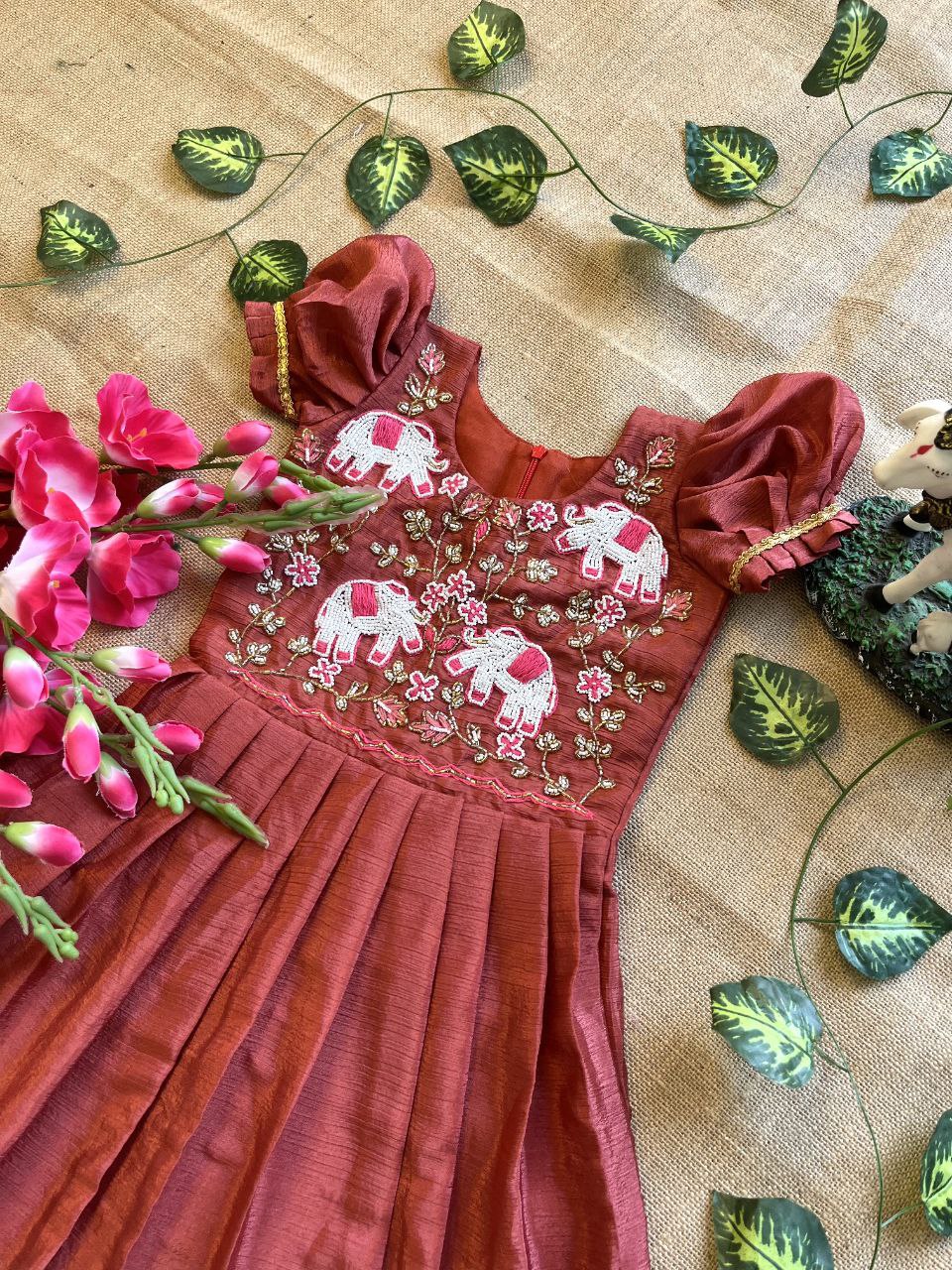 🐘 Elephant Heritage Handwork – Kids Designer Outfit ❤️