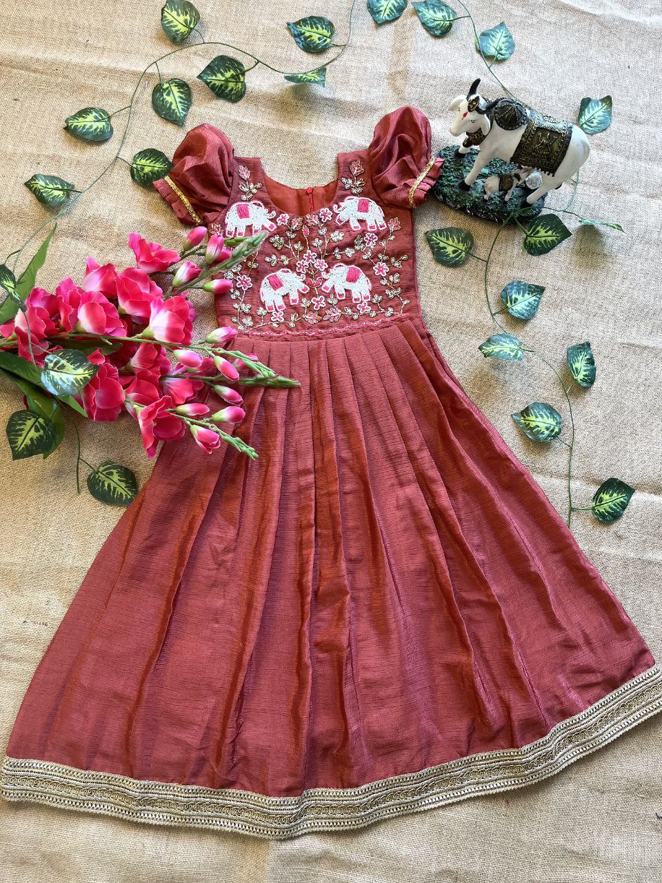 🐘 Elephant Heritage Handwork – Kids Designer Outfit ❤️