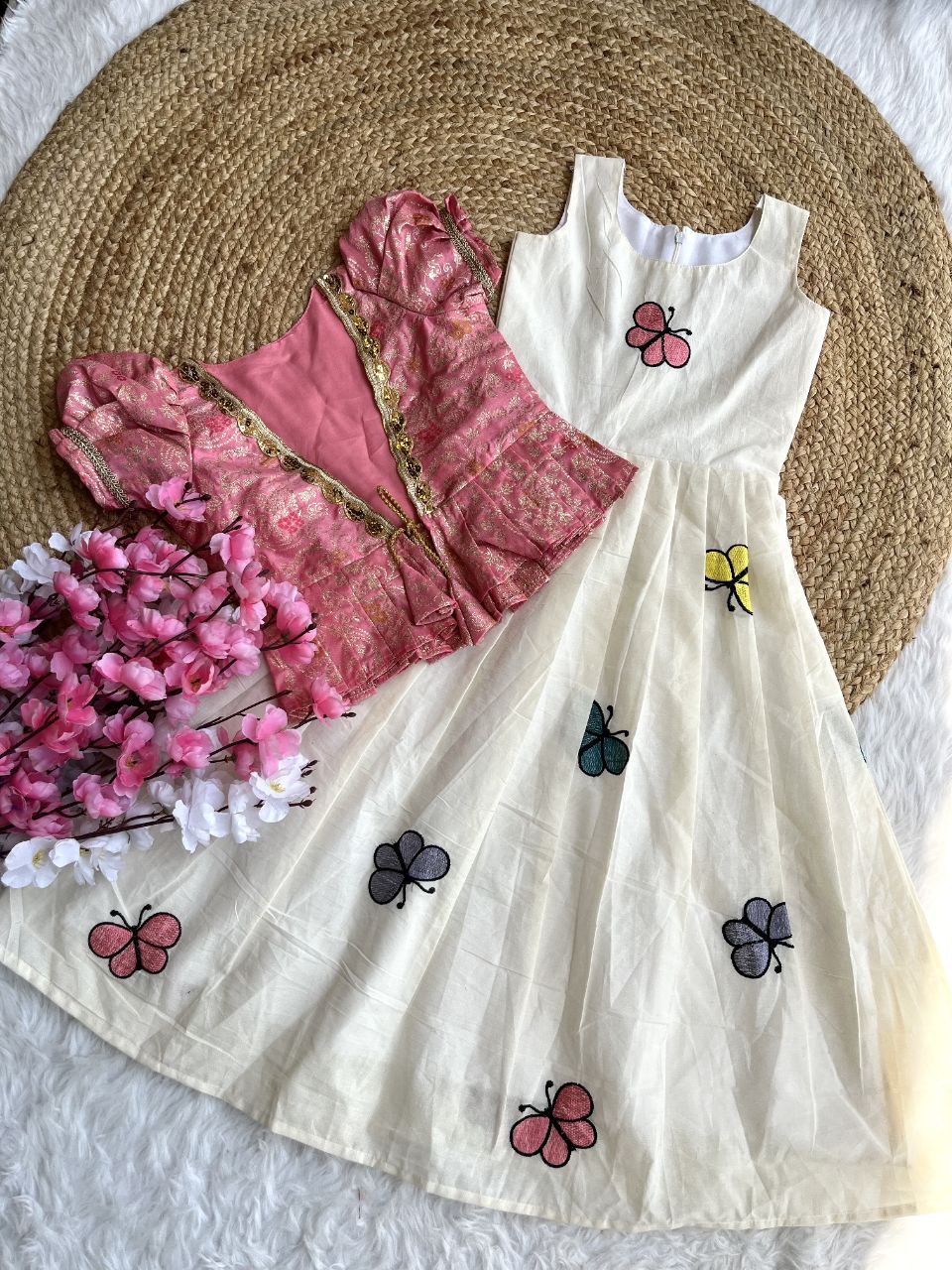 ☀️ Butterfly Summer Breeze – Kids Gown with Coat Set ❤️