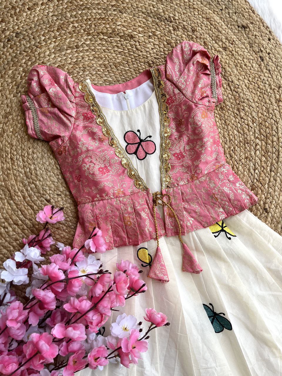 ☀️ Butterfly Summer Breeze – Kids Gown with Coat Set ❤️