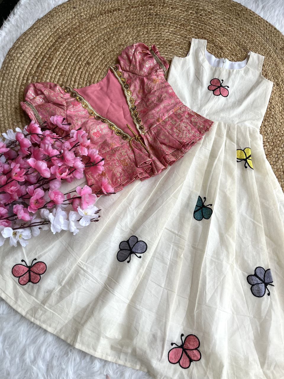 ☀️ Butterfly Summer Breeze – Kids Gown with Coat Set ❤️