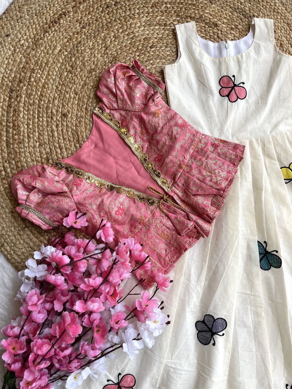 ☀️ Butterfly Summer Breeze – Kids Gown with Coat Set ❤️