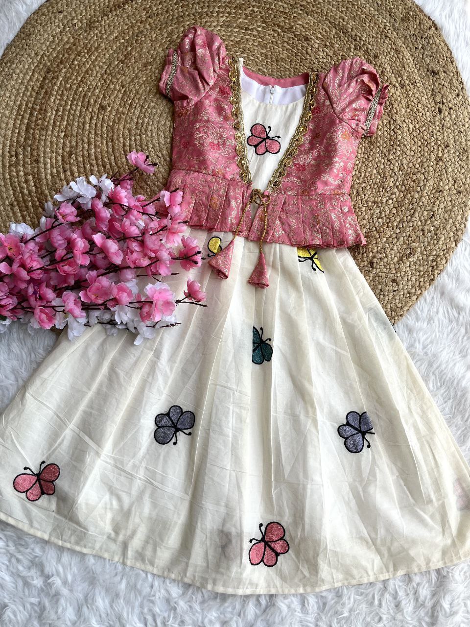 ☀️ Butterfly Summer Breeze – Kids Gown with Coat Set ❤️