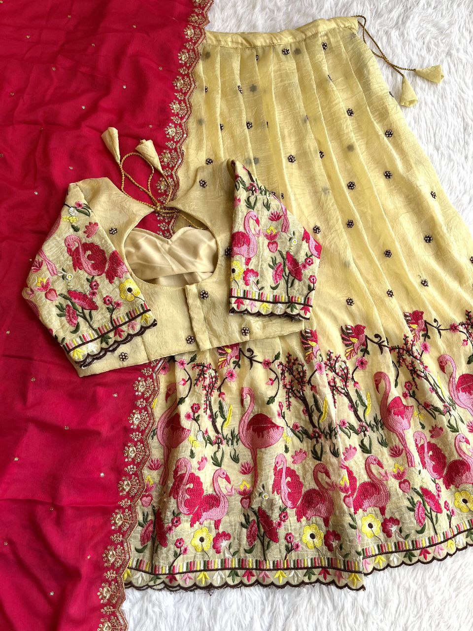 🦩 Flamingo Golden Royale – Designer Lehenga Set ❤️