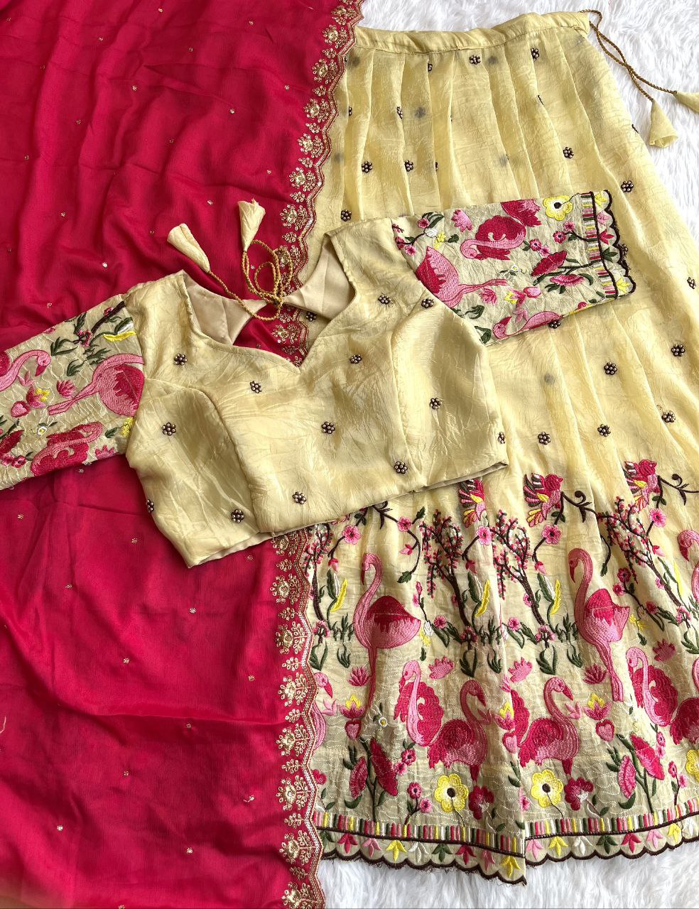 🦩 Flamingo Golden Royale – Designer Lehenga Set ❤️