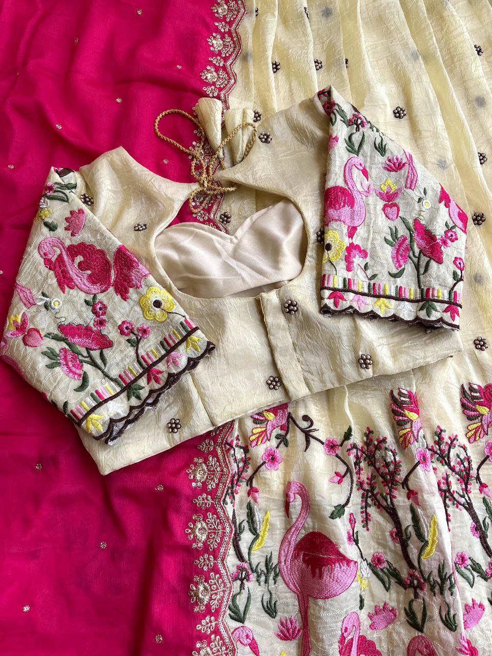🦩 Flamingo Golden Royale – Designer Lehenga Set ❤️