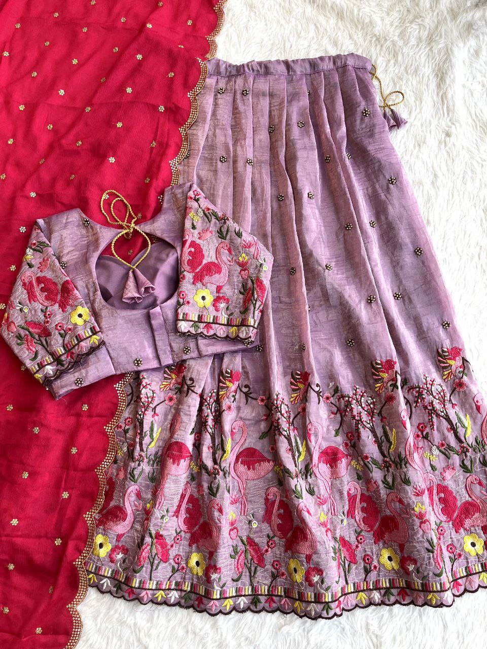 🦩 Flamingo Golden Royale – Designer Lehenga Set ❤️