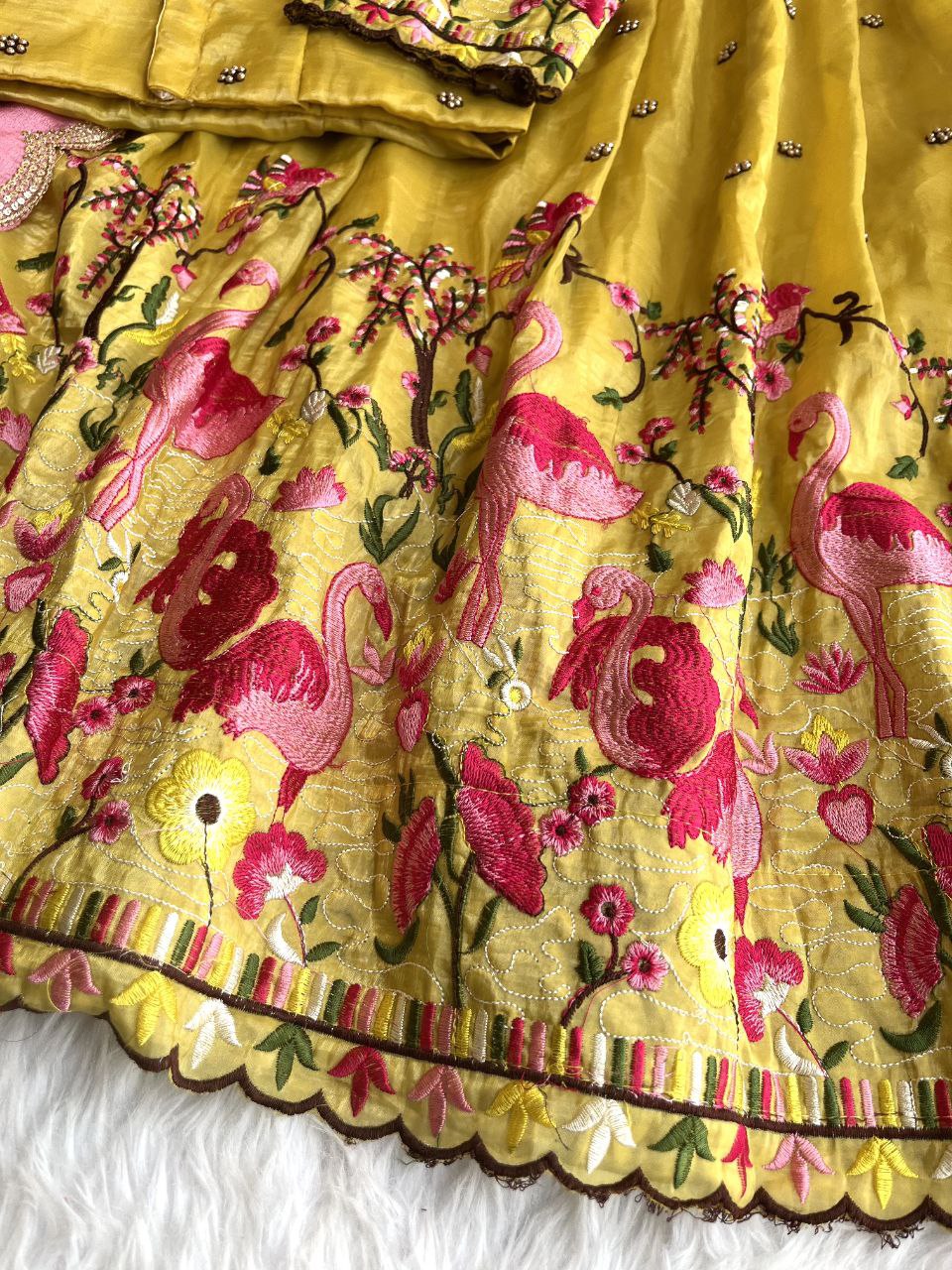 🦩 Flamingo Golden Royale – Designer Lehenga Set ❤️