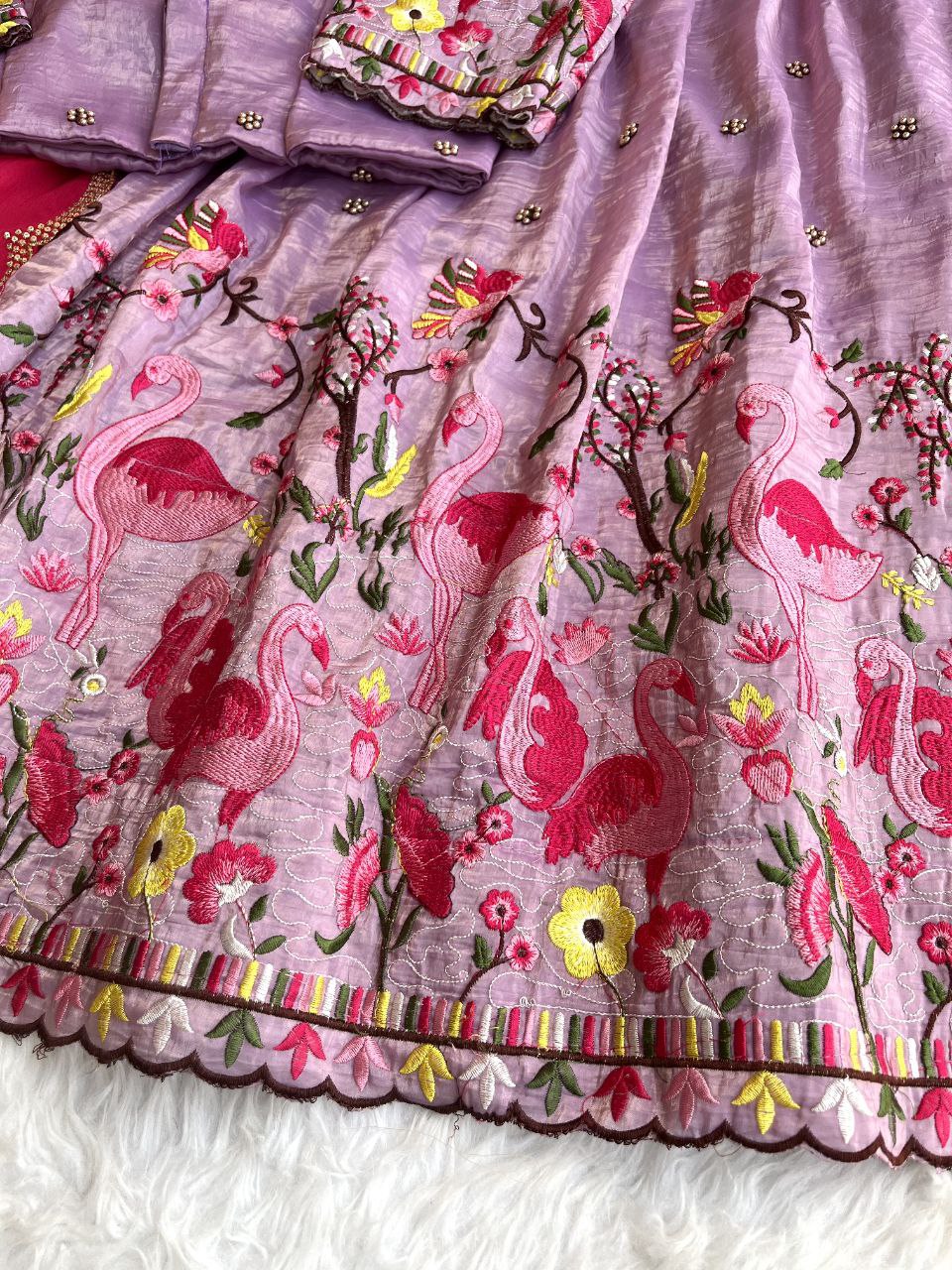 🦩 Flamingo Golden Royale – Designer Lehenga Set ❤️