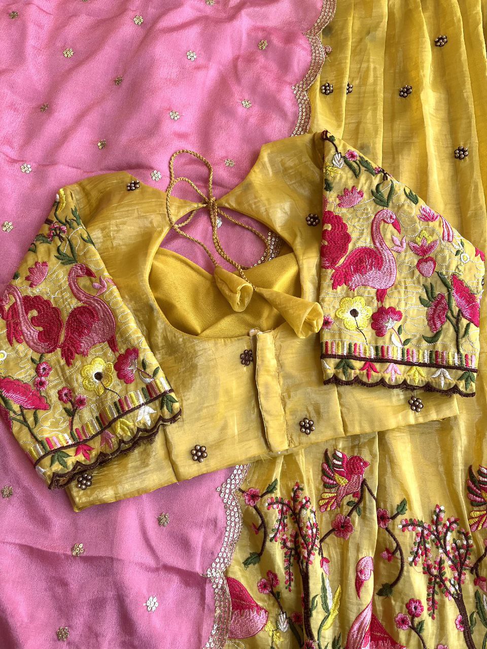 🦩 Flamingo Golden Royale – Designer Lehenga Set ❤️