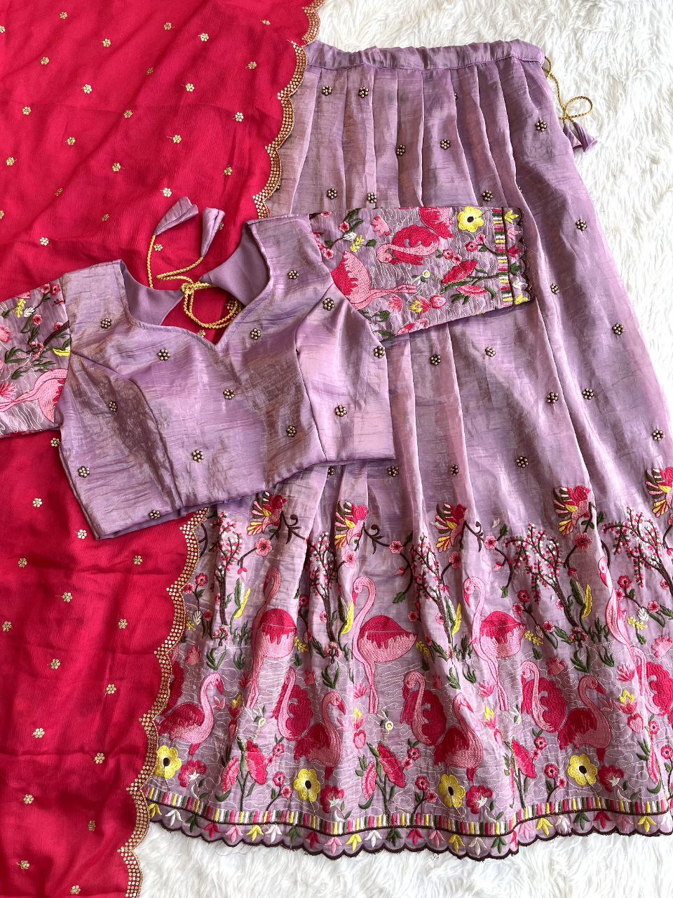 🦩 Flamingo Golden Royale – Designer Lehenga Set ❤️