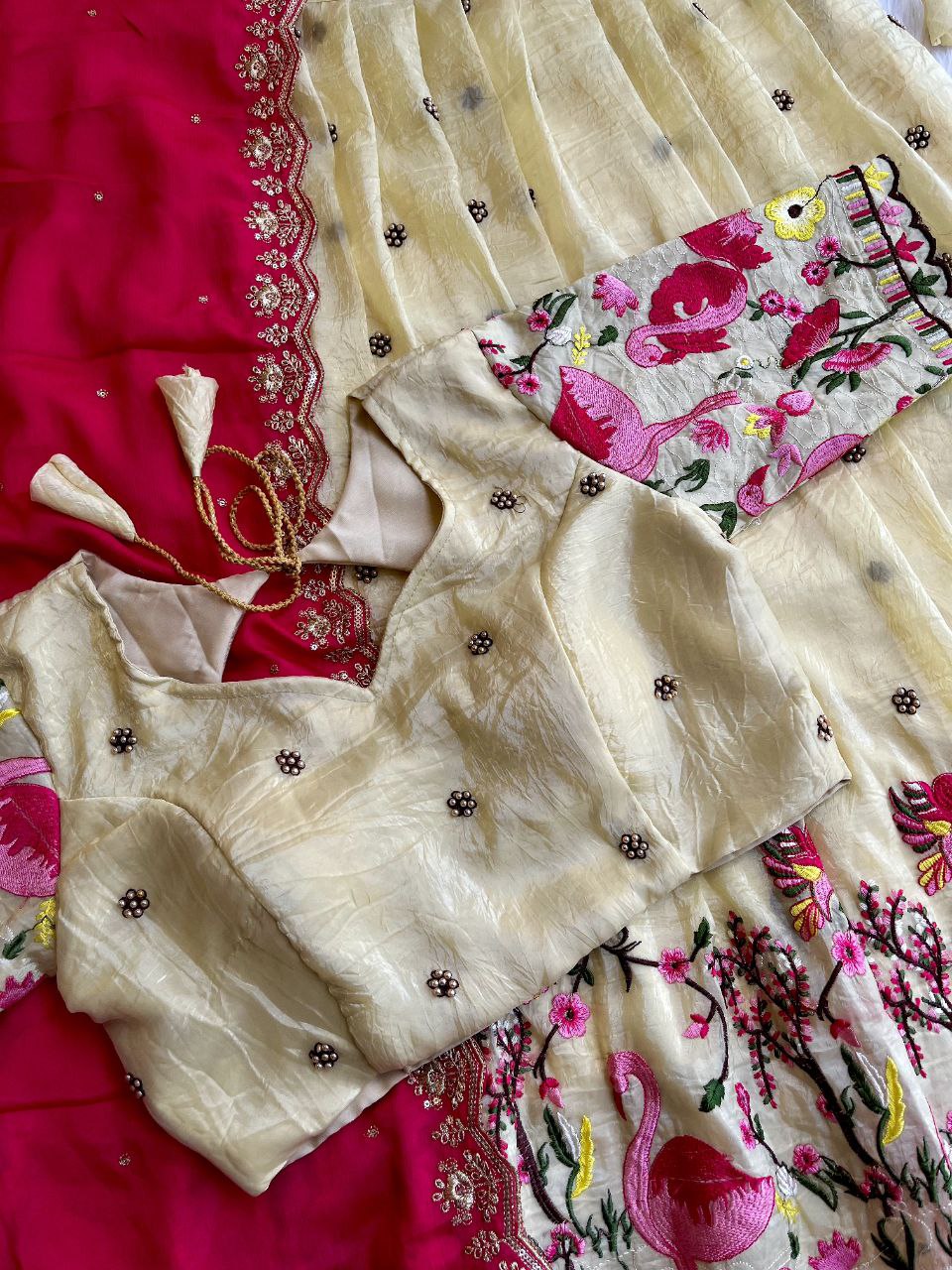 🦩 Flamingo Golden Royale – Designer Lehenga Set ❤️