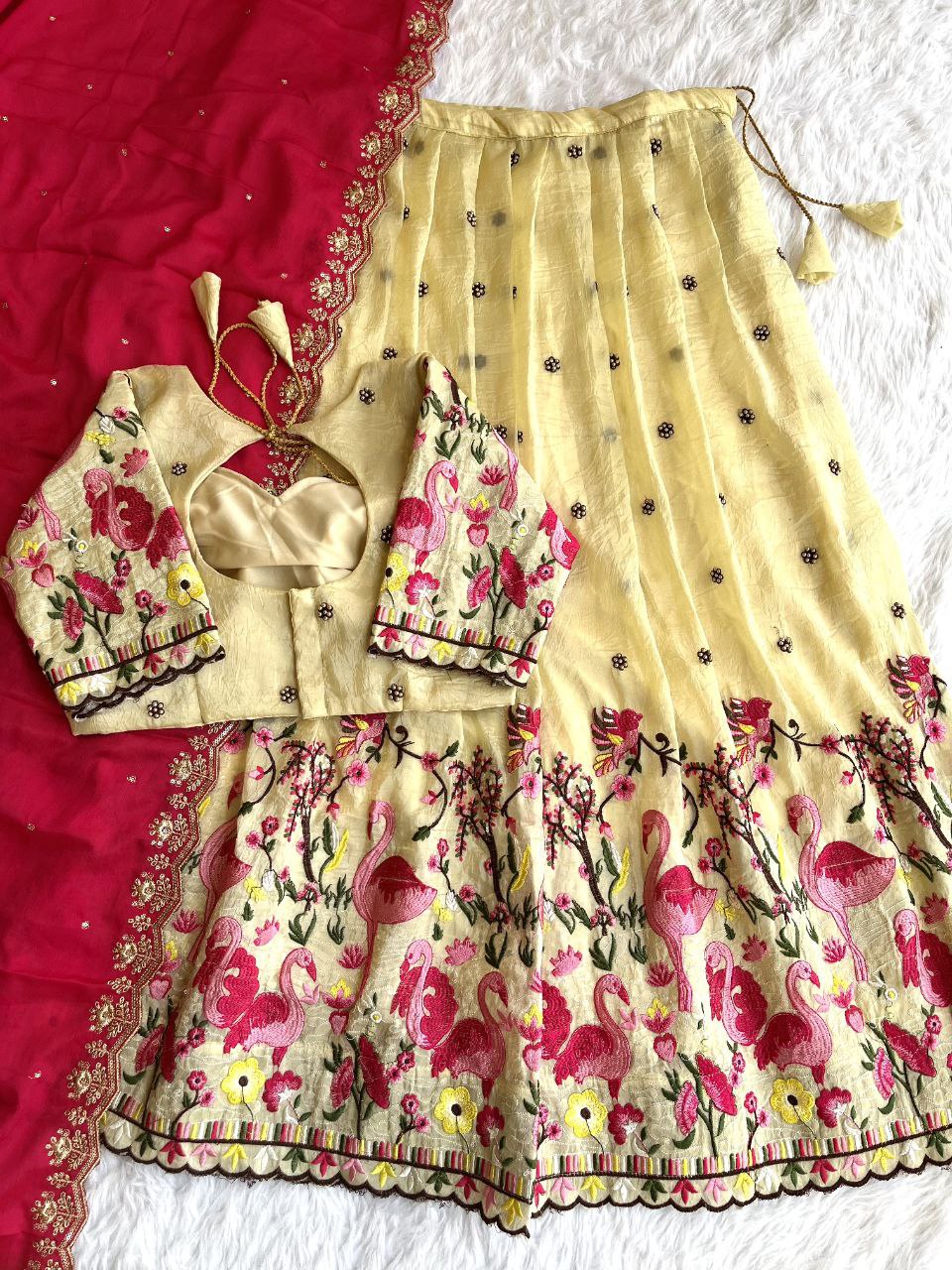 🦩 Flamingo Golden Royale – Designer Lehenga Set ❤️