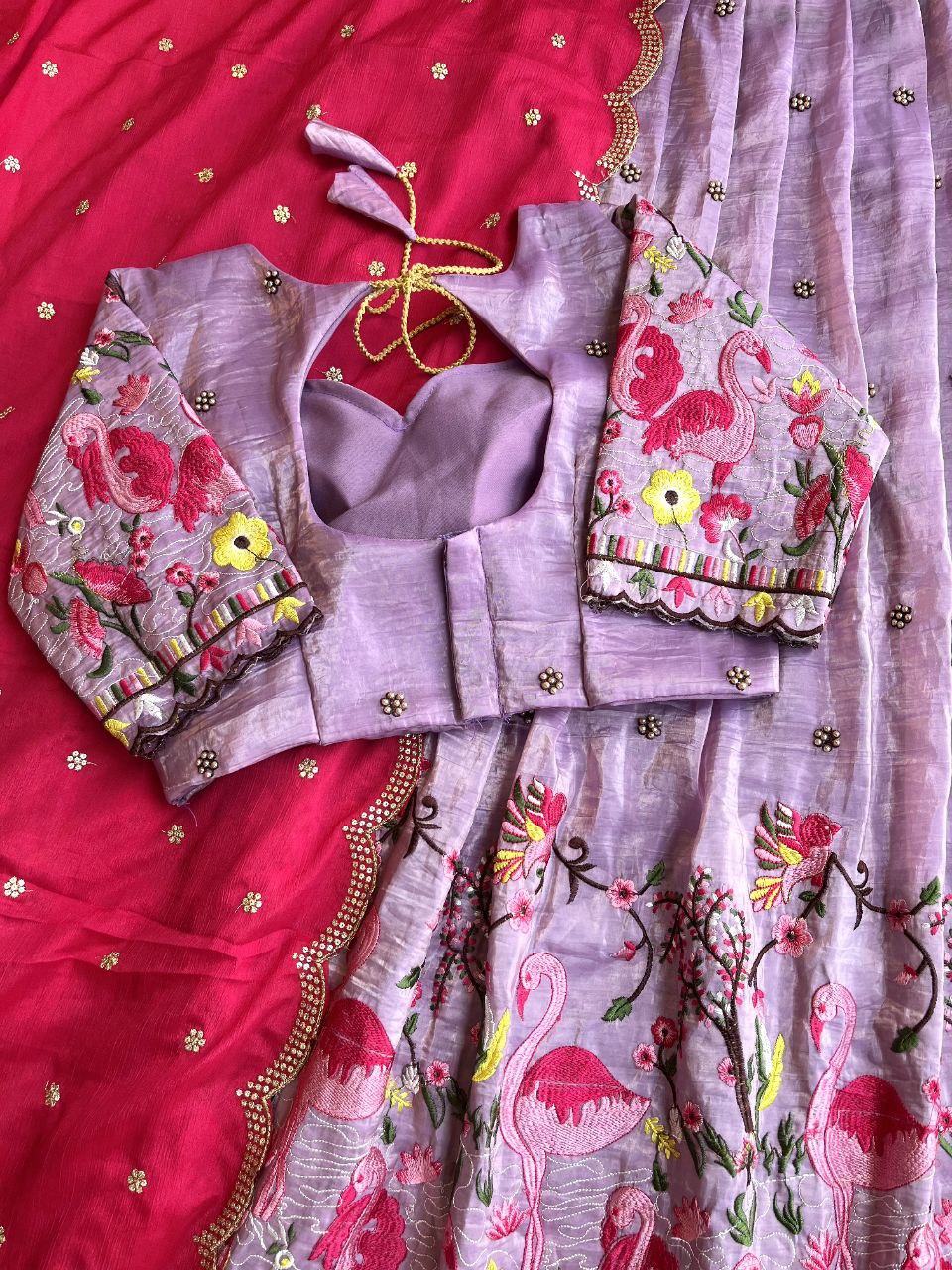 🦩 Flamingo Golden Royale – Designer Lehenga Set ❤️